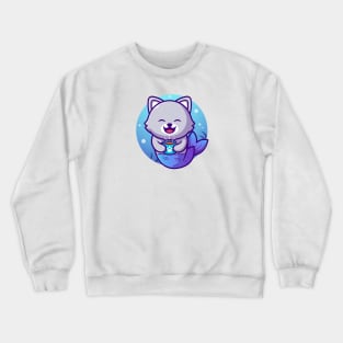 Cute Cat Mermaid With Fish Cartoon Crewneck Sweatshirt